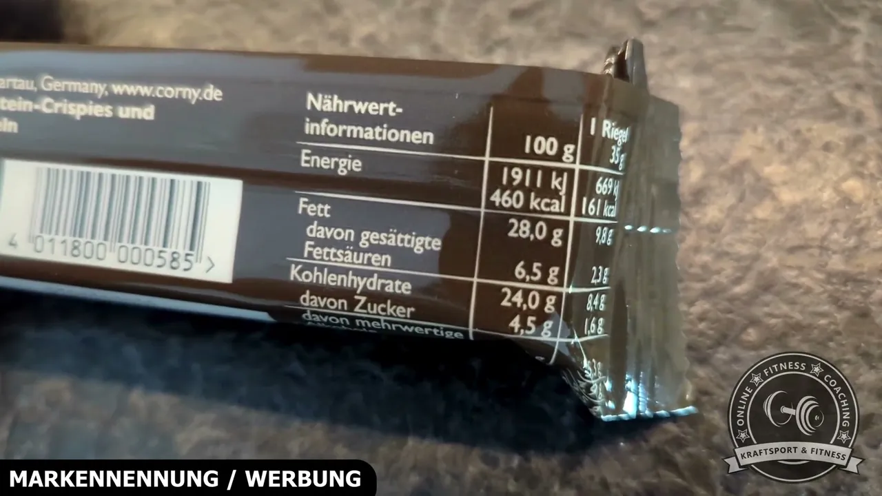 In meinem Test überzeugen die Werte: Ein kompakter 35-Gramm-Riegel liefert immerhin 9,5 Gramm pflanzliches Eiweiß.
