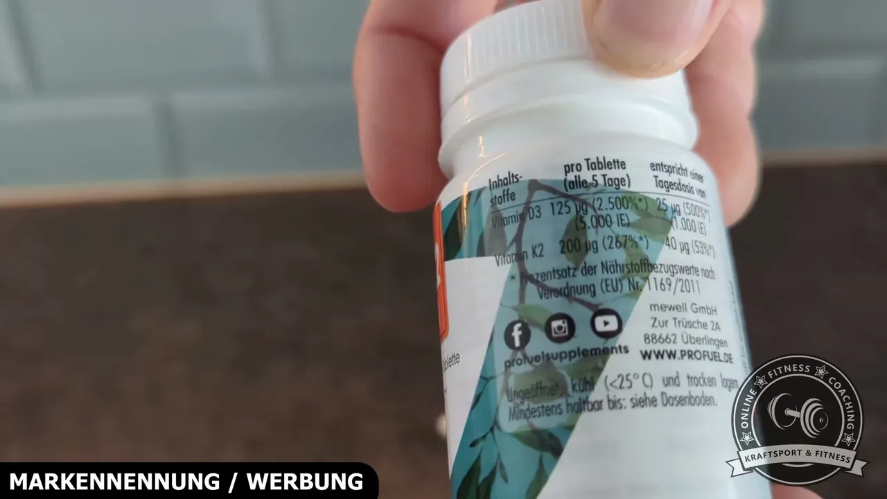 Pro Tablette sind 5000 IE Vitamin D3 sowie 200 µg Vitamin K2 in der all-trans MK7-Form enthalten.