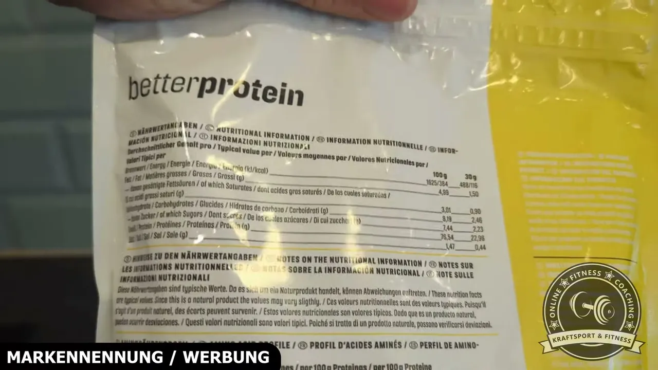 Aus meiner Sicht sind 76,5 g Eiweiß solide, der Zucker- und Kohlenhydratanteil ist mir aber etwas zu hoch.