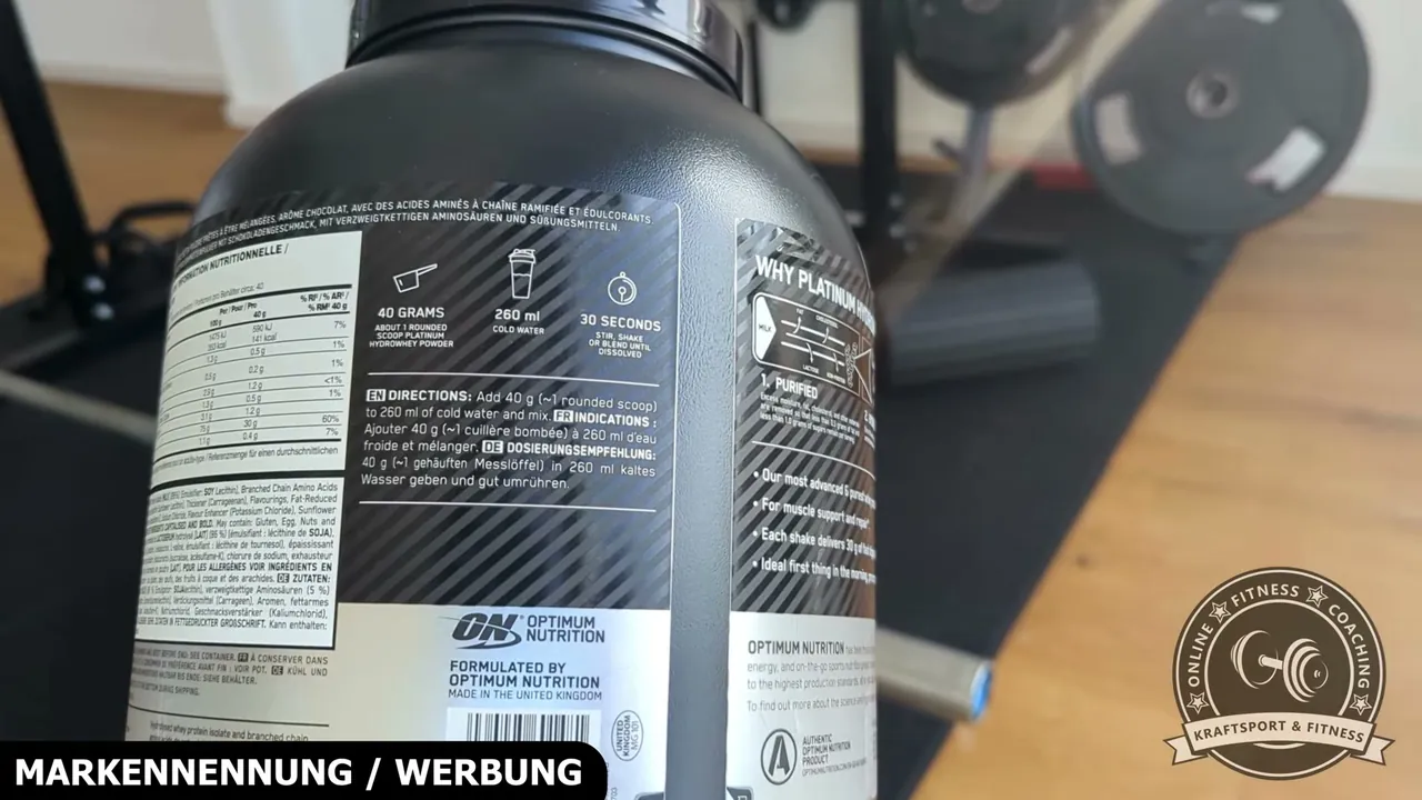 Zur Zubereitung wird laut Dosierungsempfehlung ein Messlöffel mit 260 ml kaltem Wasser für 30 Sekunden gemischt.