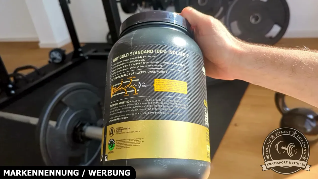 Auf der Rückseite wird die Ultra-Filtration des Molkenproteinisolats für besondere Reinheit beschrieben.
